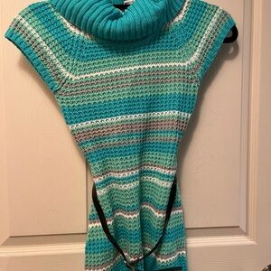 Turquoise Striped Knit Dress for Kids